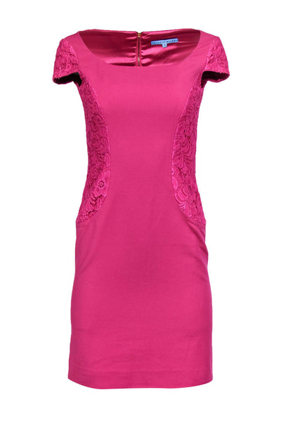 Antonio Melani - Hot Pink Sheath Dress w/ Lace Paneling Sz 0 Antonio Melani - Hot Pink Sheath Dress w/ Lace Paneling Sz 0