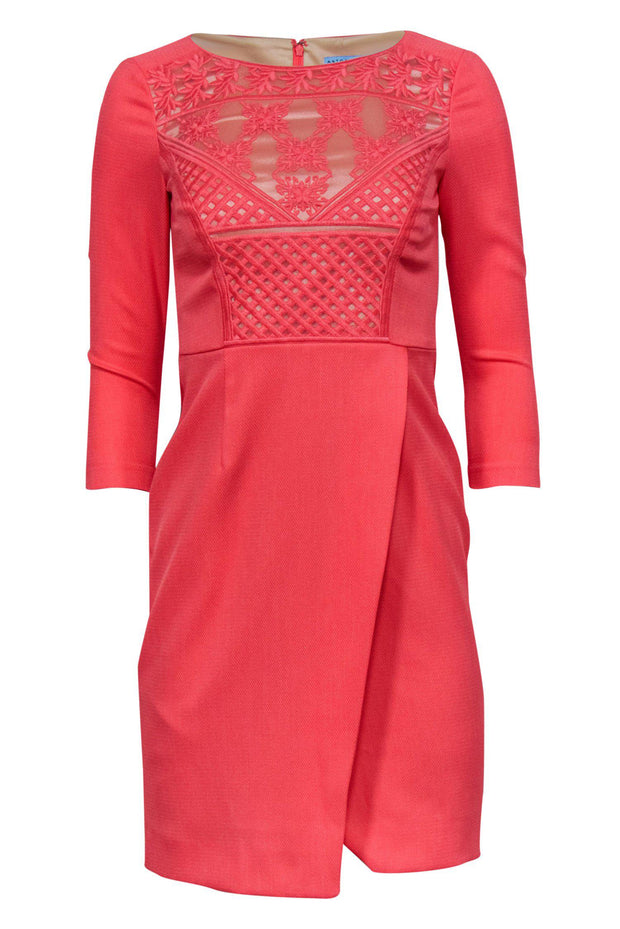 Antonio Melani - Coral Textured Fitted Three-Quarter Sleeved Dress Sz 0 Antonio Melani - Coral Textured Fitted Three-Quarter Sleeved Dress Sz 0