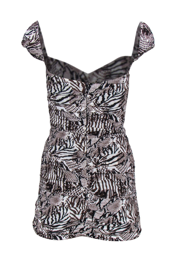 Wilfred by Aritzia - Brown & White Multi-Animal Print Ruched Bodycon D Wilfred by Aritzia - Brown & White Multi-Animal Print Ruched Bodycon D