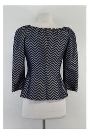 Current Boutique-Armani Collezioni - Blue & Silver Chevron Silk Jacket Sz 2