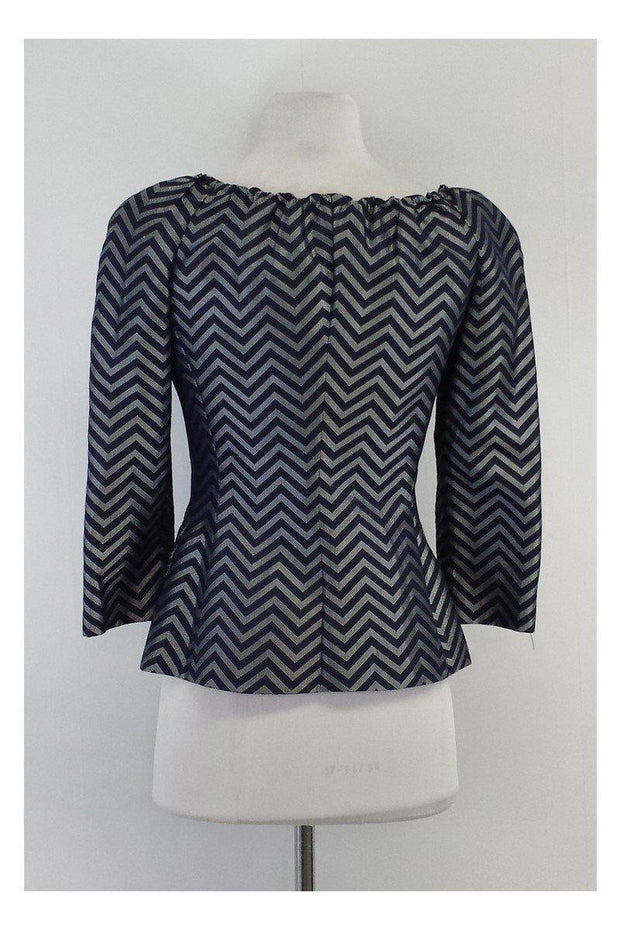 Current Boutique-Armani Collezioni - Blue & Silver Chevron Silk Jacket Sz 2