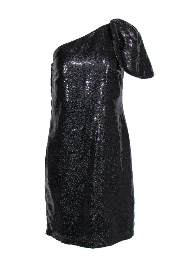 badgley mischka one shoulder sequin dress Draped Sequin One Shoulder Dress