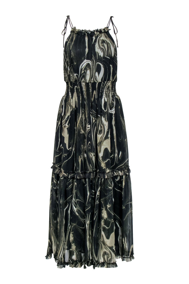 Banana Republic - Olive Green Maxi Dress w/ Beige Marble Print Sz XS Banana Republic - Olive Green Maxi Dress w/ Beige Marble Print Sz XS