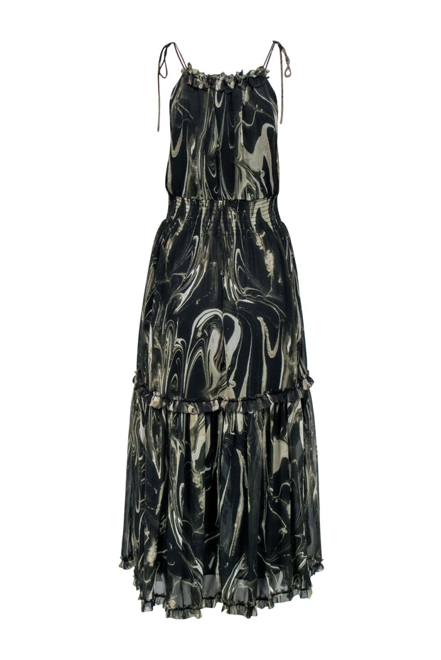 Banana Republic - Olive Green Maxi Dress w/ Beige Marble Print Sz XS Banana Republic - Olive Green Maxi Dress w/ Beige Marble Print Sz XS