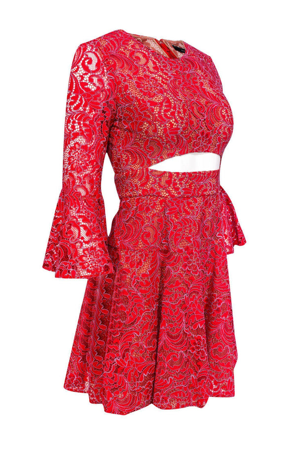 BCBG Marybeth Womens Lace Overlay Cut-Out Party Dress, Size: 0, Red BCBG Marybeth Womens Lace Overlay Cut-Out Party Dress, Size: 0, Red