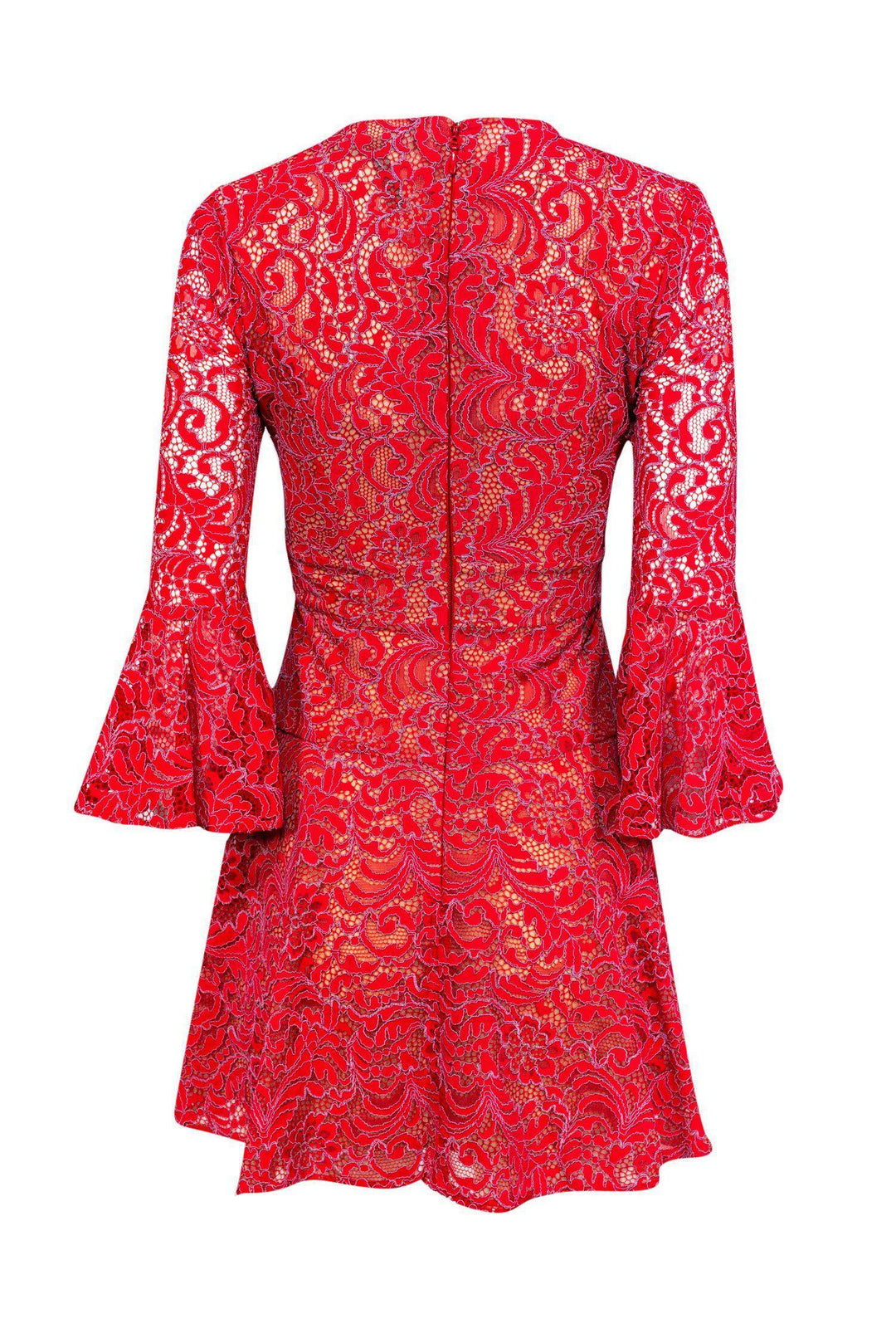 bcbgmaxazria red lace dress EUC Women's BCBGMAXAZRIA Red Lace A-line Bell Sleeve Lined Dress Size 4