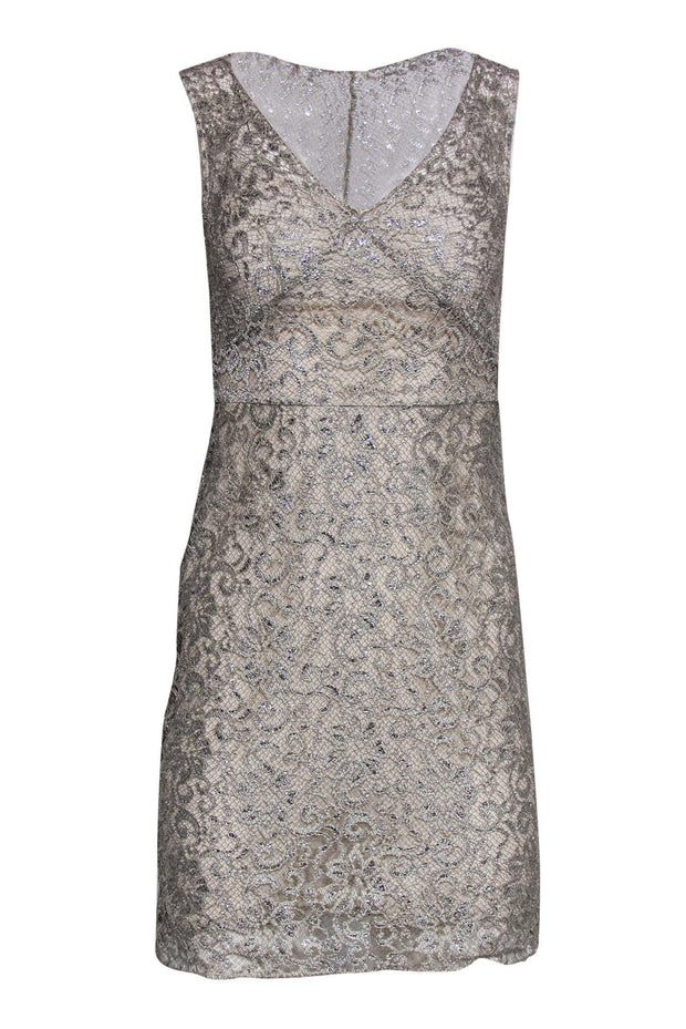 BCBG - Metallic Silver Lace Cocktail Dress Sz 0 BCBG - Metallic Silver Lace Cocktail Dress Sz 0