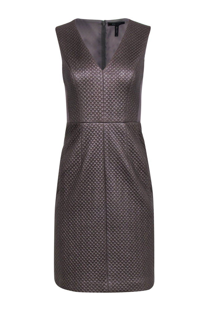 BCBG Max Azria - Taupe Quilted Faux Leather Dress Sz 0 BCBG Max Azria - Taupe Quilted Faux Leather Dress Sz 0