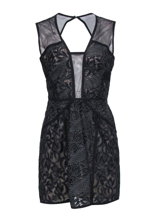 BCBG Max Azria - Black Sheer Lace Mini Dress w/ Nude Lining Sz 12 BCBG Max Azria - Black Sheer Lace Mini Dress w/ Nude Lining Sz 12