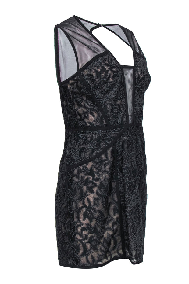 BCBG Max Azria - Black Sheer Lace Mini Dress w/ Nude Lining Sz 12 BCBG Max Azria - Black Sheer Lace Mini Dress w/ Nude Lining Sz 12