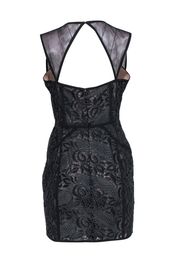 BCBG Max Azria - Black Sheer Lace Mini Dress w/ Nude Lining Sz 12 BCBG Max Azria - Black Sheer Lace Mini Dress w/ Nude Lining Sz 12
