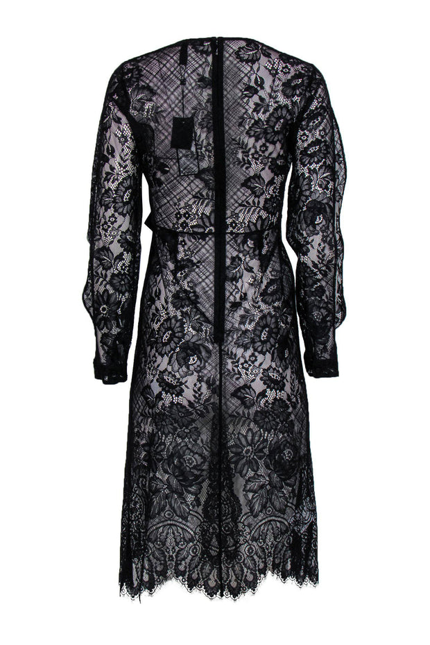 bcbg black sheer dress BCBG Black Lace Dress Sheer Long Sleeve Nylon Cut Out Goth Maxi Womens 0
