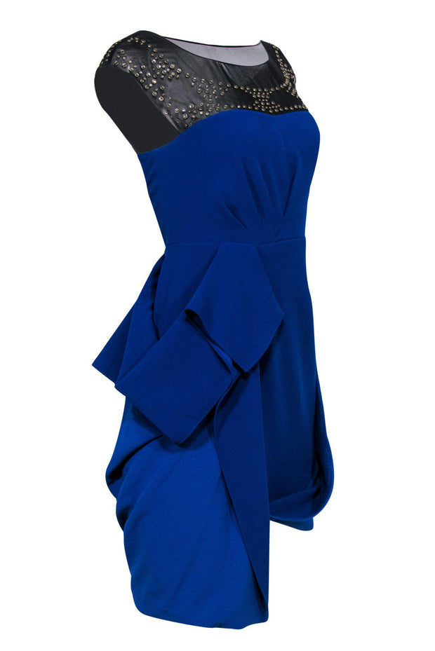BCBG Max Azria - Blue Draped Sheath Dress w/ Studs Sz 2 BCBG Max Azria - Blue Draped Sheath Dress w/ Studs Sz 2