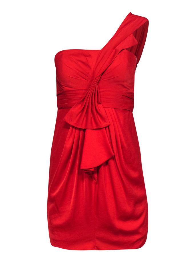 BCBG Max Azria - Ruby Red One-Shoulder Mini Dress w/ Bow Sz 2 BCBG Max Azria - Ruby Red One-Shoulder Mini Dress w/ Bow Sz 2