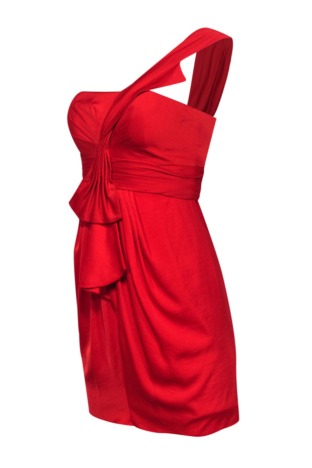 BCBG Max Azria Ruby Red One-Shoulder Mini Dress w/ Bow Sz