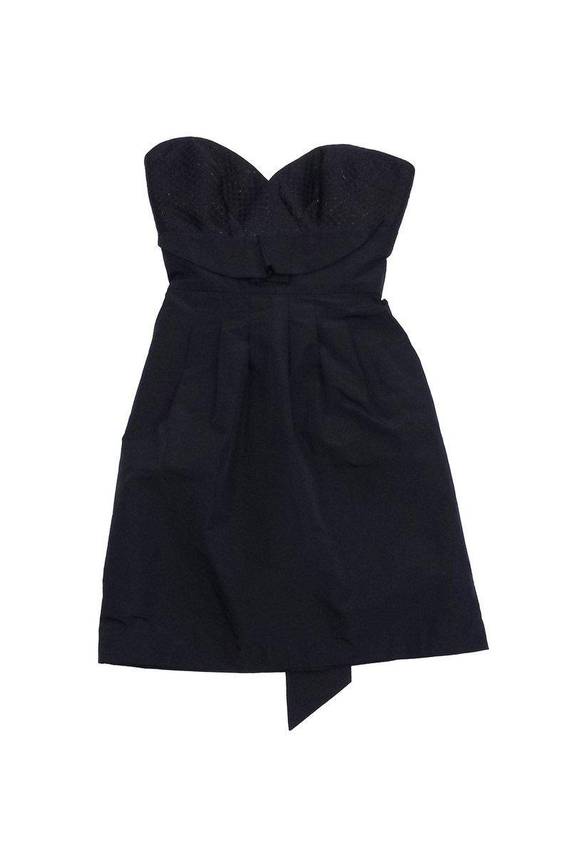 bcbg black strapless dress BCBG MAXAZRIA Black Strapless MARAS Draped Tied Waist Sheer Panel Maxi Dress 6