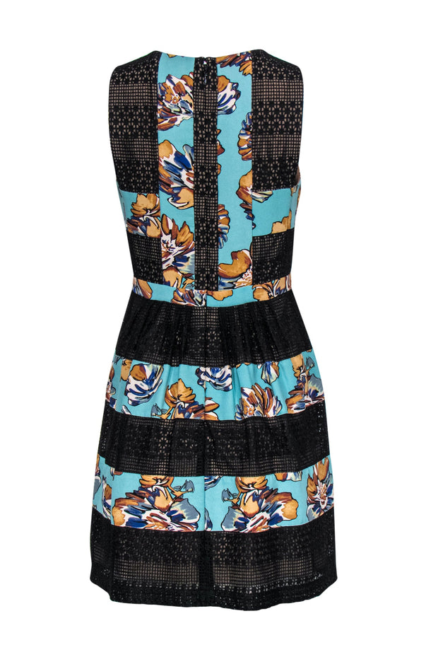 BCBG Max Azria - Aqua Green Floral & Lace Paneled A-Line Dress Sz 4 BCBG Max Azria - Aqua Green Floral & Lace Paneled A-Line Dress Sz 4