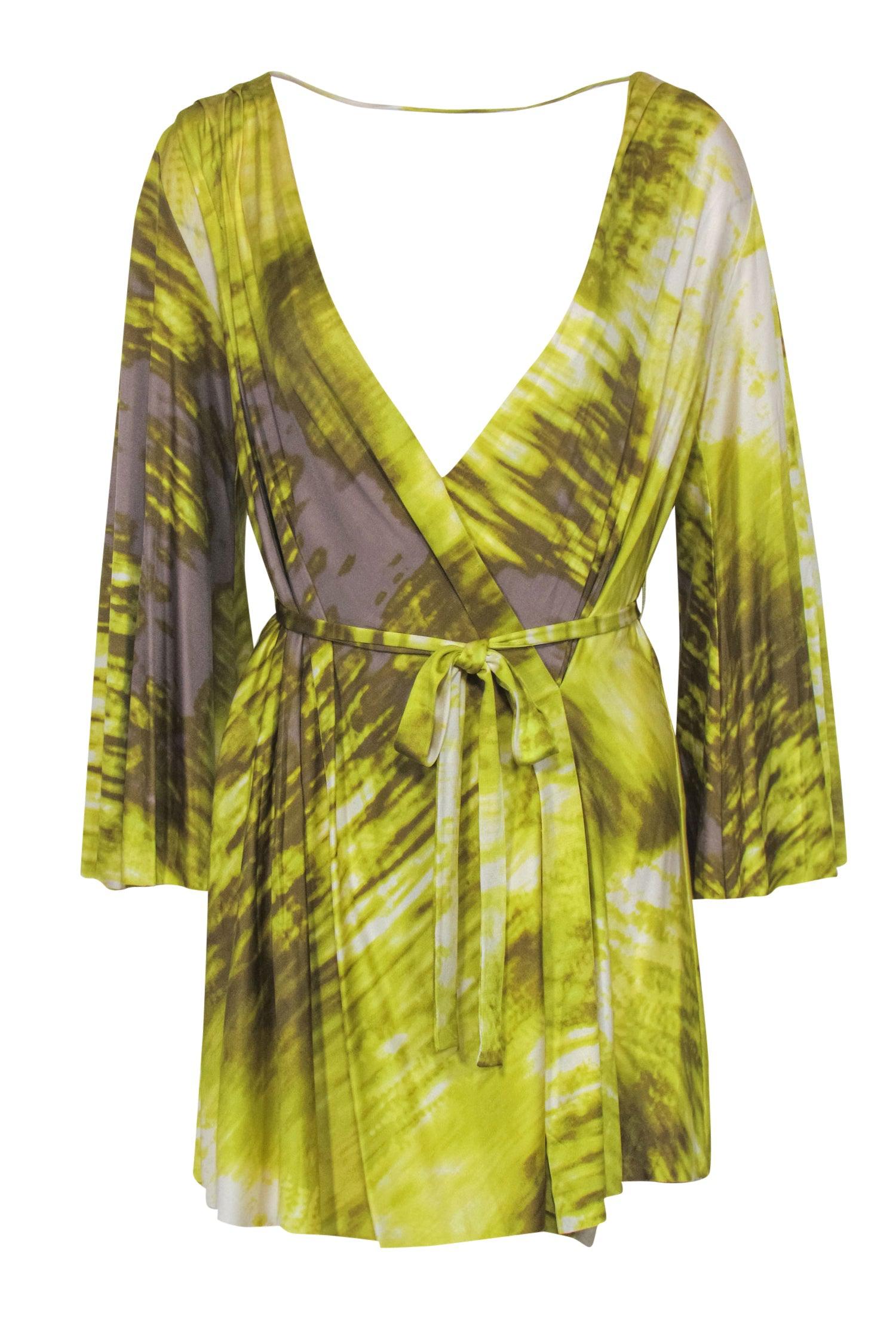 Max Azria - Bright Lime Green Deep Plunge Open Back Mini Dress Sz S