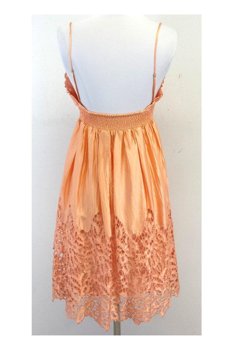 BCBG - Peach Silk Eyelet Spaghetti Strap Dress Sz S