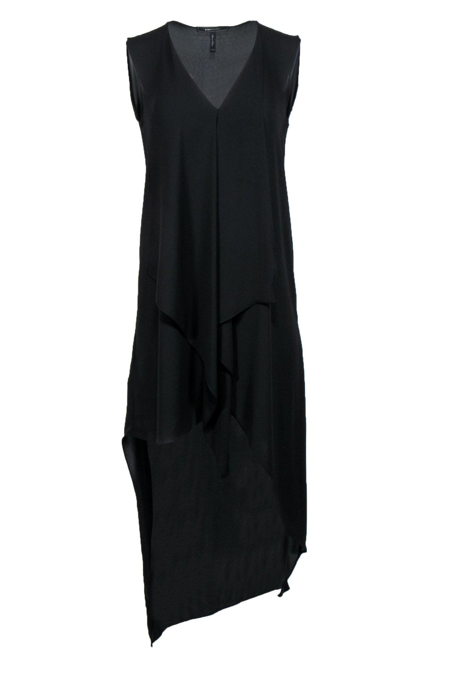 BCBG Max Azria - Black High-Low Midi Dress w/ Draping Sz XXS
