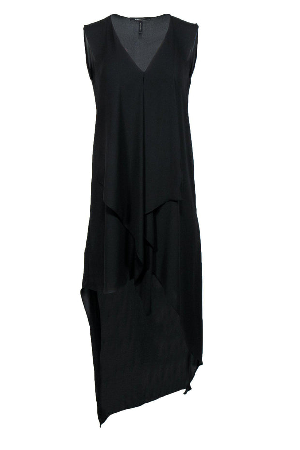 BCBG Max Azria - Black High-Low Midi Dress w/ Draping Sz XXS BCBG Max Azria - Black High-Low Midi Dress w/ Draping Sz XXS