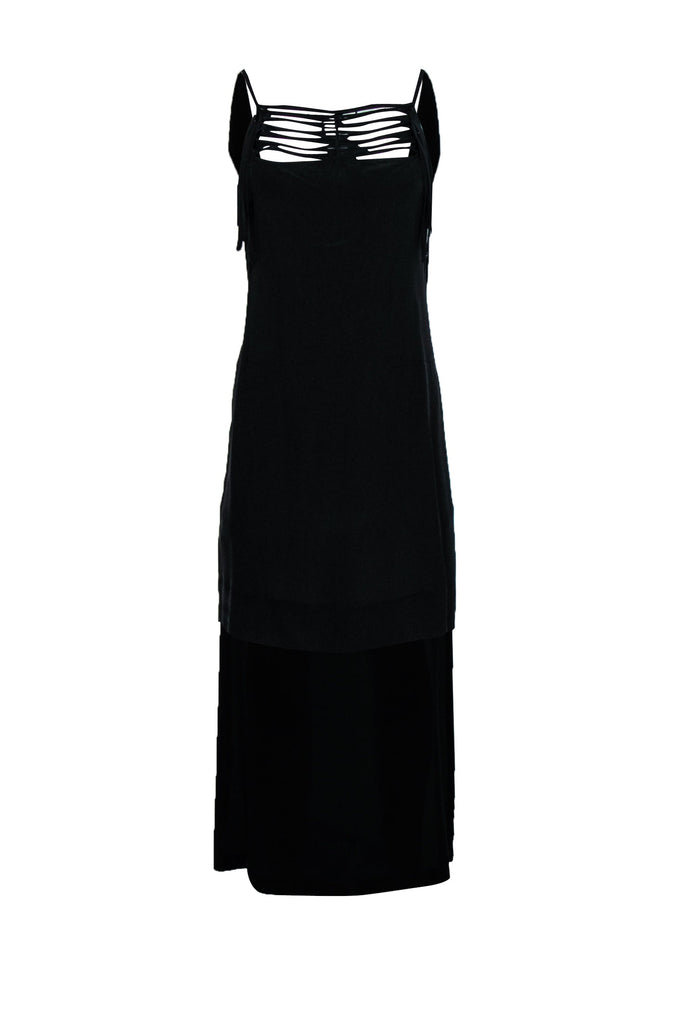 bcbg black high low dress Oly Tiered Ruffle Tulle Evening Gown Black / 14