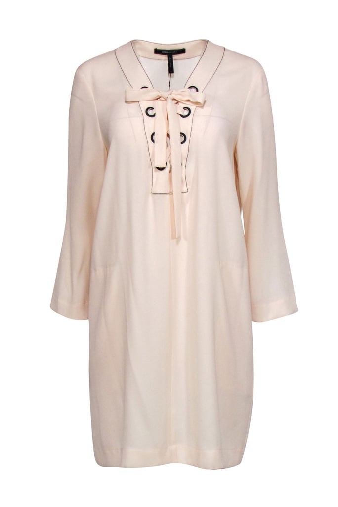 bcbg cream lace dress BCBGMAXAZRIA Black cream Lace Sheath Dress Sleeveless Knee Length Round Neck