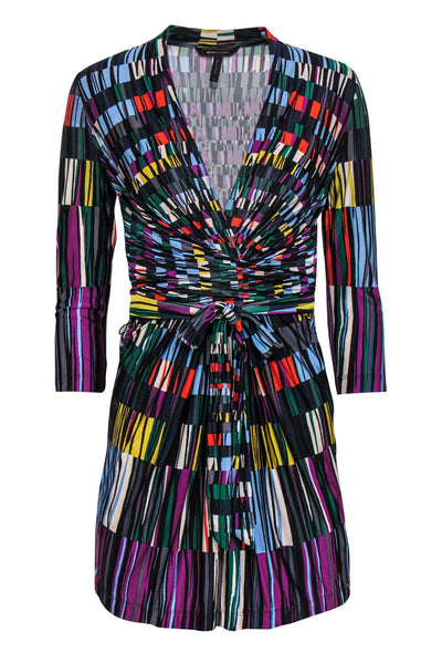 Current Boutique-BCBG Max Azria - Multicolored Striped Surplice Wrap Dress Sz XS