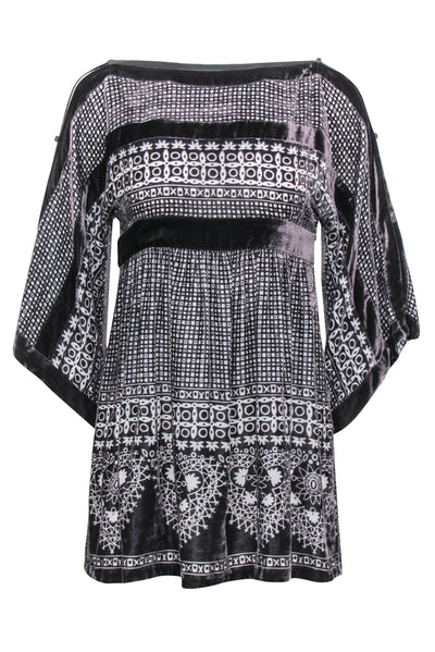 BCBG Max Azria - Brown Patterned Velvet Open Sleeve Mini Dress Sz XXS BCBG Max Azria - Brown Patterned Velvet Open Sleeve Mini Dress Sz XXS