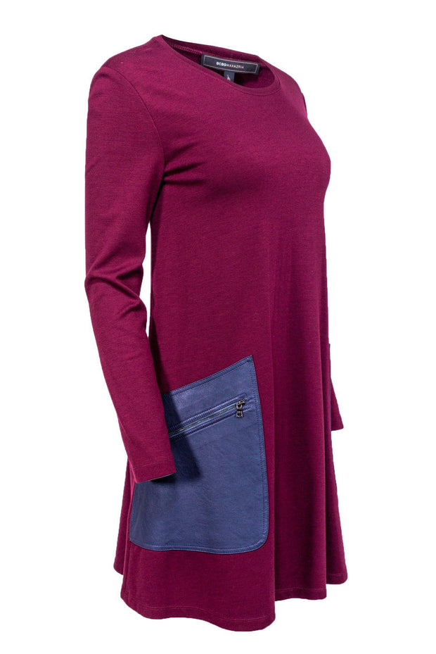 burgundy shift dresses Wine Red Faux Suede & Leather Sleeveless Shift Dress - Women's Dresses