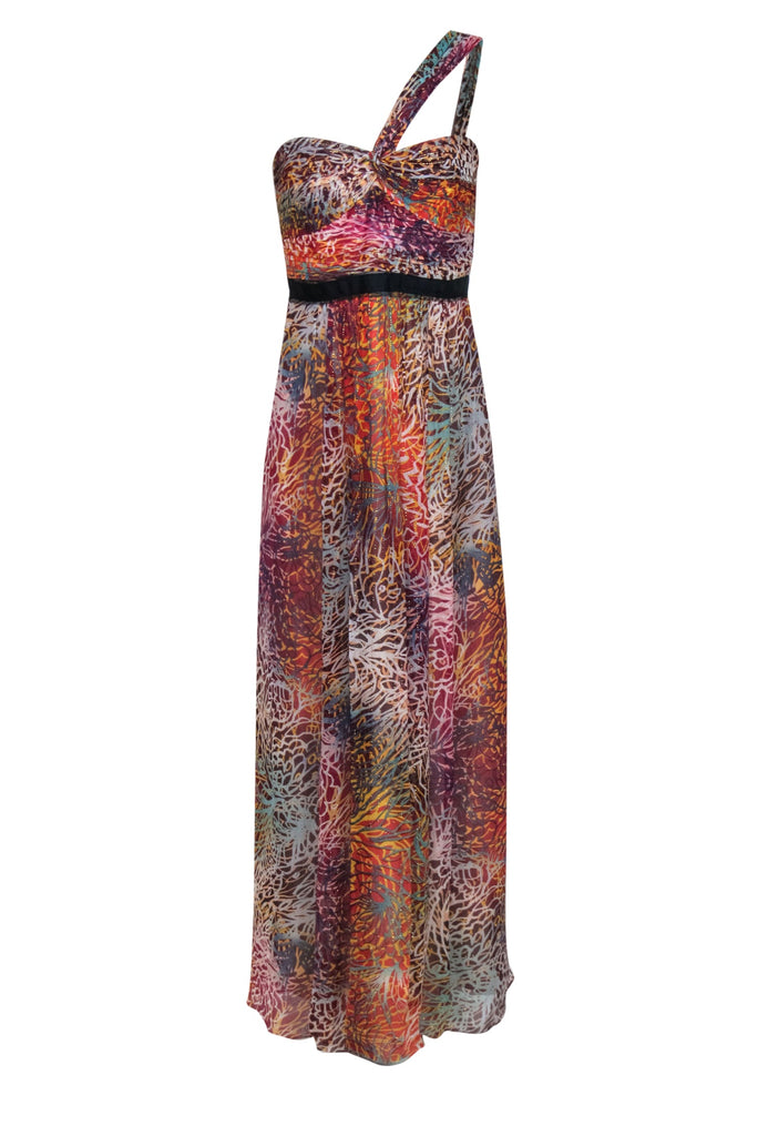 BCBG Max Azria Multicolor Printed Metallic One-Shoulder Gown Sz