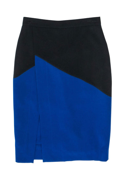 Current Boutique-BCBG Max Azria - Blue & Black Colorblocked Draped Pencil Skirt Sz 2