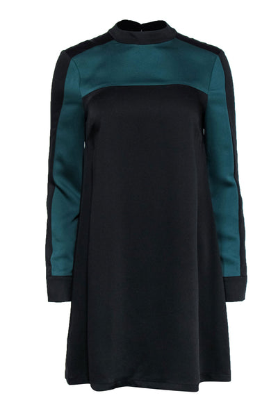 Current Boutique-BCBG Max Azria - Black & Teal Colorblock Mock Neck Shift Dress Sz XS