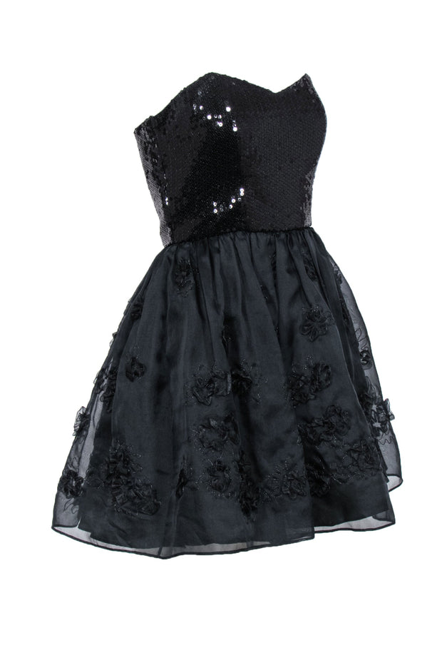 Betsey Johnson - Black Strapless Fit & Flare Dress w/ Sequin Bodice & Betsey Johnson - Black Strapless Fit & Flare Dress w/ Sequin Bodice &
