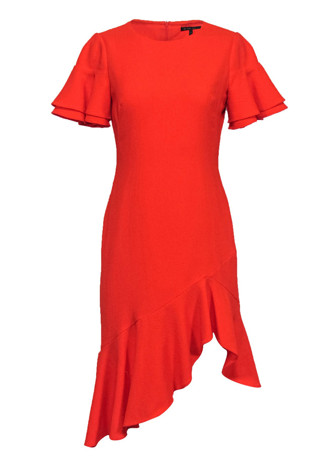 Black Halo Orange Midi Dress w/ Ruffle Hem Sz Current Boutique