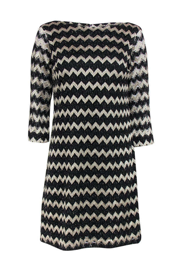 Britt Ryan - Black & Gold Chevron Print Shift Dress Sz 2 Britt Ryan - Black & Gold Chevron Print Shift Dress Sz 2