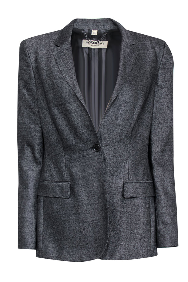 Current Boutique-Burberry - Black & White Woven Wool Blend Blazer Sz 10