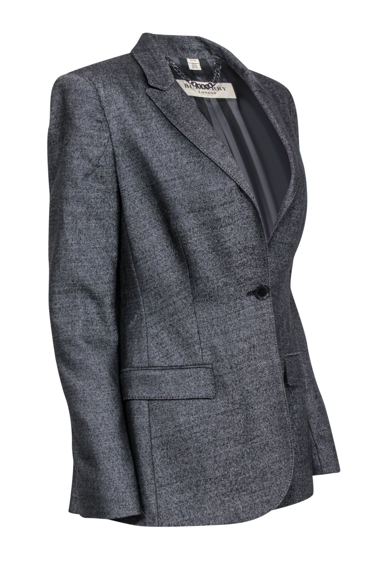 Current Boutique-Burberry - Black & White Woven Wool Blend Blazer Sz 10