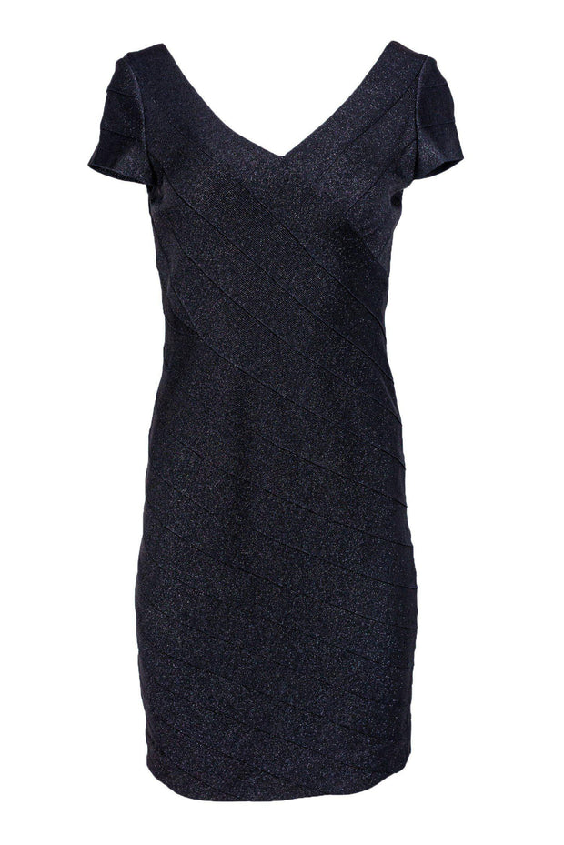 Current Boutique-Carmen Marc Valvo - Black Sparkle Bandage Midi Dress Sz S