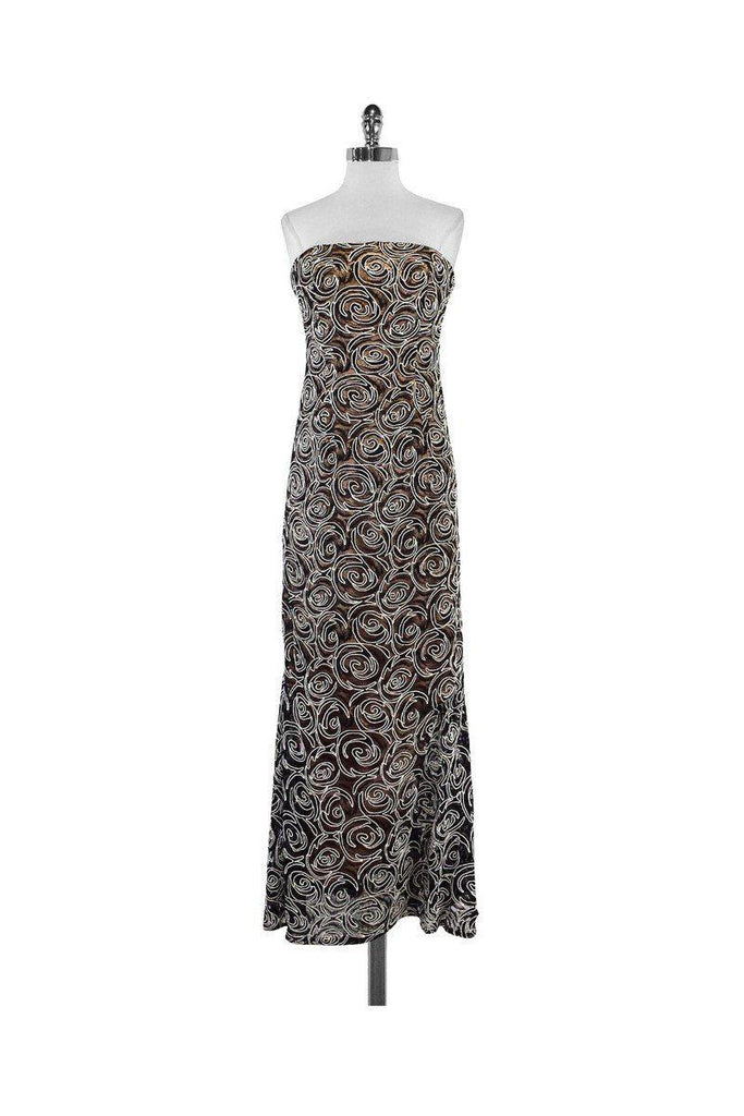 Carmen Marc Valvo - Black & Blush Floral Lace Overlay Gown Sz 4 Carmen Marc Valvo - Black & Blush Floral Lace Overlay Gown Sz 4