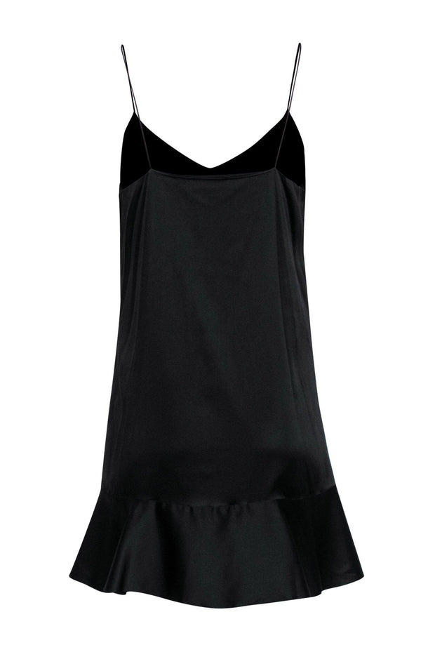 Caroline Constas - Black Satin Shift Dress w/ Flounce Hem Sz S Caroline Constas - Black Satin Shift Dress w/ Flounce Hem Sz S