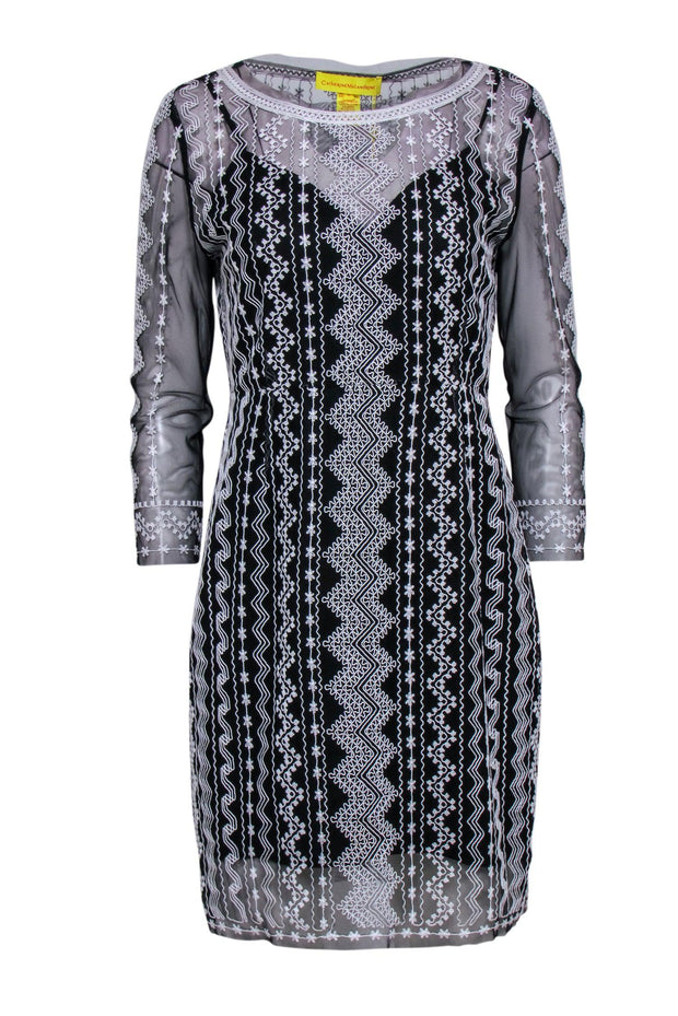 Catherine Malandrino - Black & White Embroidered Sheer Dress Sz 10 Catherine Malandrino - Black & White Embroidered Sheer Dress Sz 10