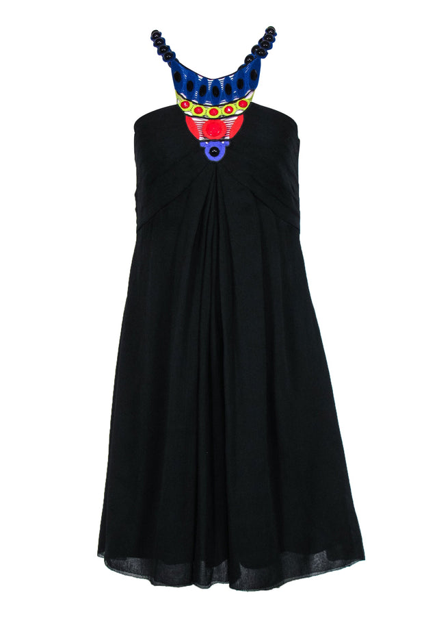 Catherine Malandrino - Black Silk Shift Dress w/ Beaded & Embroidered Neckline Sz 4 Catherine Malandrino - Black Silk Shift Dress w/ Beaded & Embroidered Neckline Sz 4