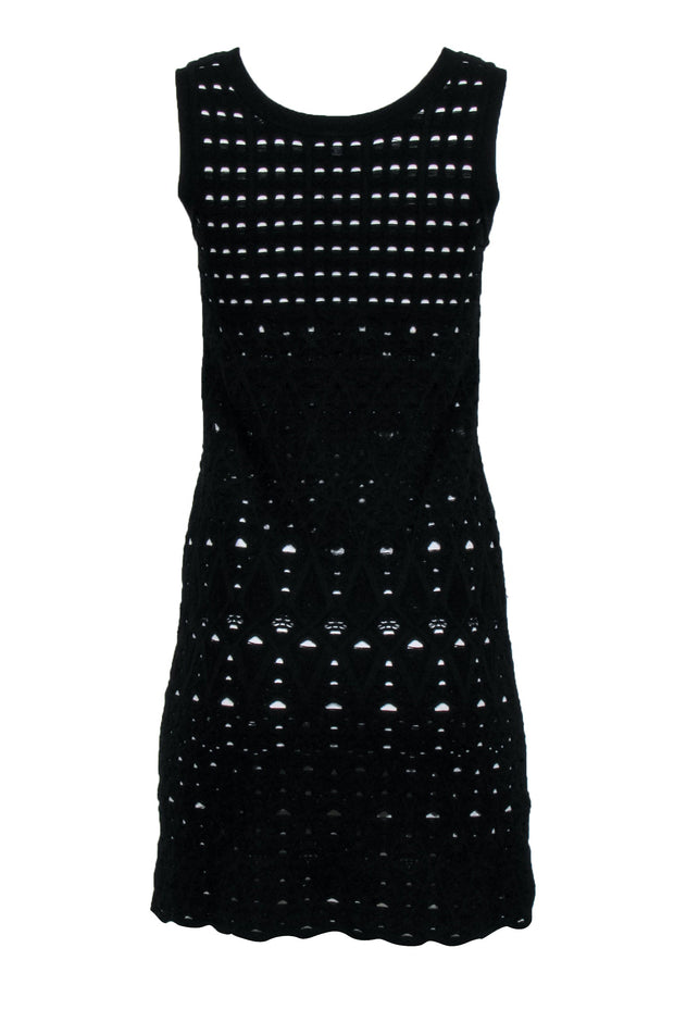 Chanel - Black Knit Overlay Sleeveless Mini A-Line Dress Sz 4 Chanel - Black Knit Overlay Sleeveless Mini A-Line Dress Sz 4
