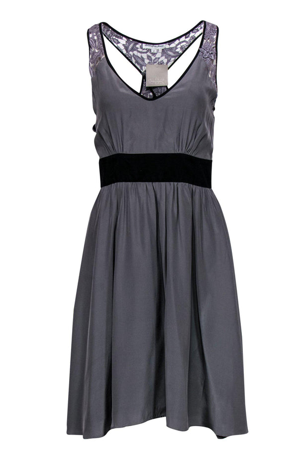 Christopher Deane - Gray Silk Racerback Dress w/ Lace Sz 2 Christopher Deane - Gray Silk Racerback Dress w/ Lace Sz 2