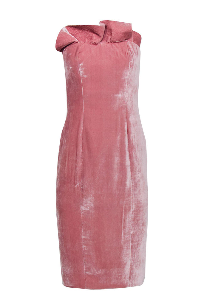 Cinq a Sept - Light Pink Velvet Strapless Dress w/ Ruffle Neckline Sz Cinq a Sept - Light Pink Velvet Strapless Dress w/ Ruffle Neckline Sz