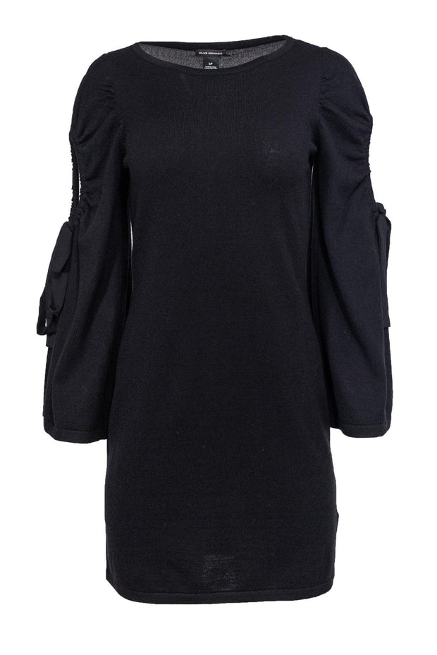 Club Monaco - Black Knit Bodycon w/ Ribbon Cutout Sleeves Sz S Club Monaco - Black Knit Bodycon w/ Ribbon Cutout Sleeves Sz S