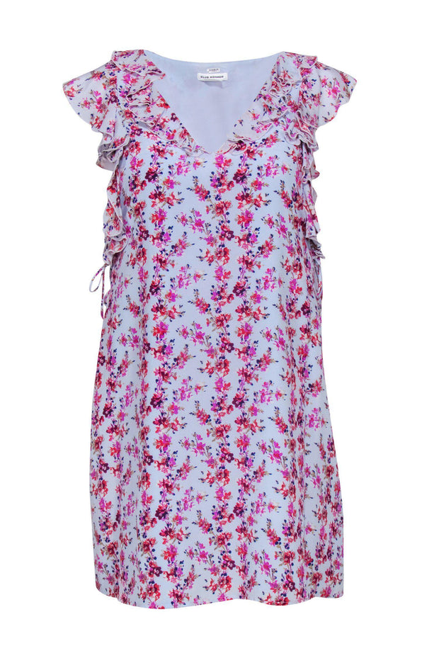 club monaco floral dress Women's Aster Pink Fluted Hem Mini Dress