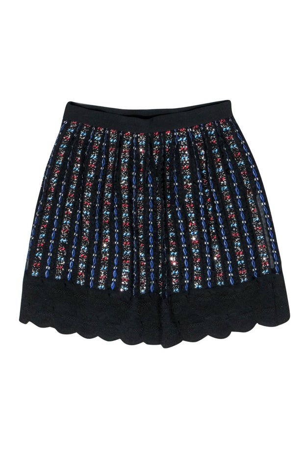 Current Boutique-Club Monaco - Black & Multicolored Sequin & Beaded A-Line Skirt Sz 4