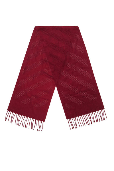 Current Boutique-Colombo - Red Cashmere Scarf w/ Perforated Trim & Fringe